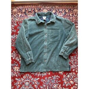 LL Bean Comfort Corduroy Relaxed Shirt Womens Size M Green Plaid Lined Shacket